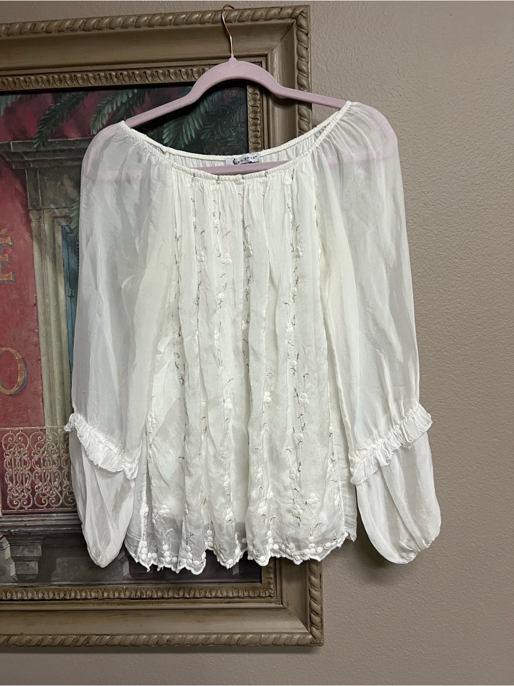 Tempo Paris Boho Off-Shoulder White Peasant Blouse